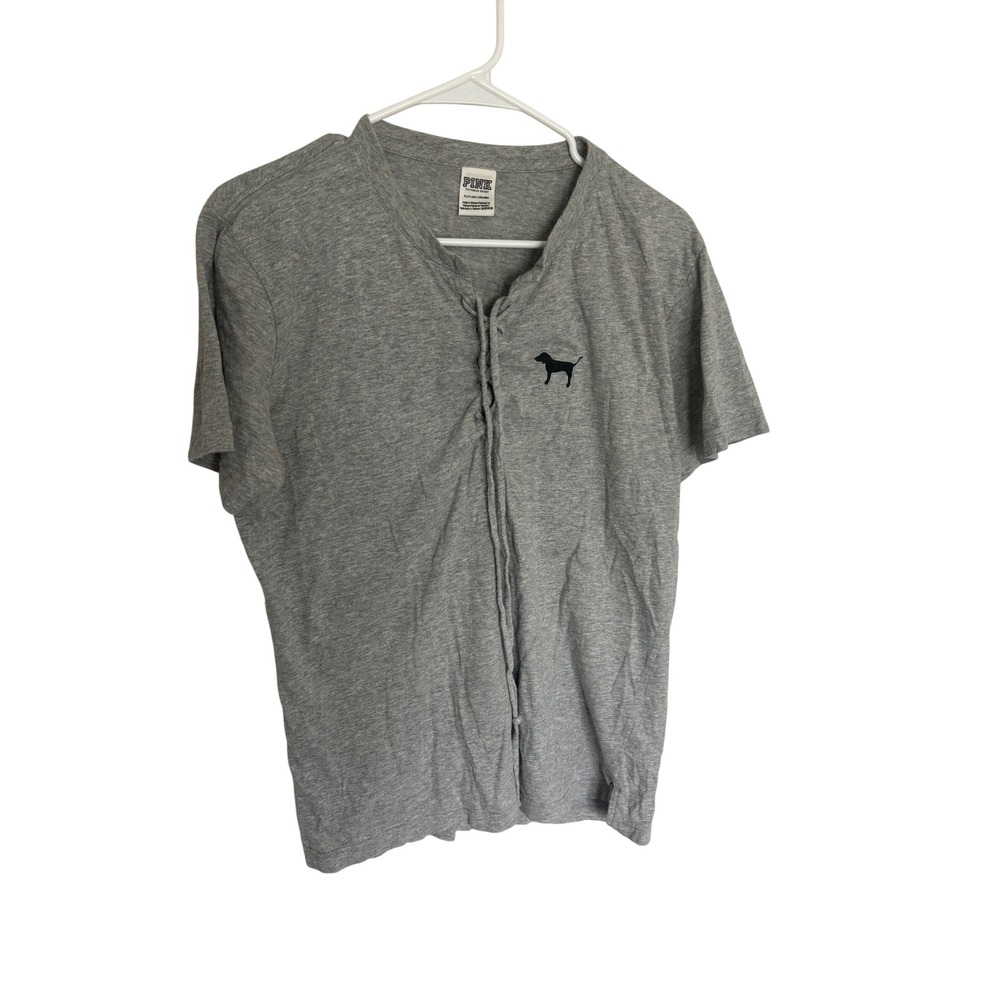 Victoria's Secret PINK Gray Lace Up Front Short Sleeve T-Shirt Women Small